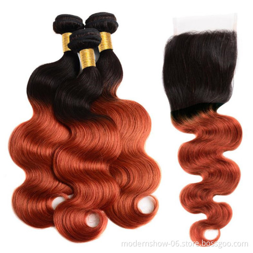 Customized Ombre Colored #4 #30 #27 Pink Burgundy Colors Human Hair Bundles